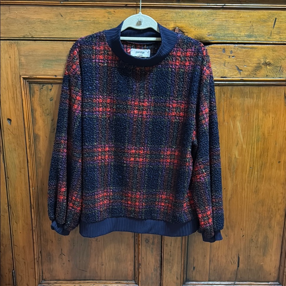 Women’s Plaid Chenille Sweater - Red and Black